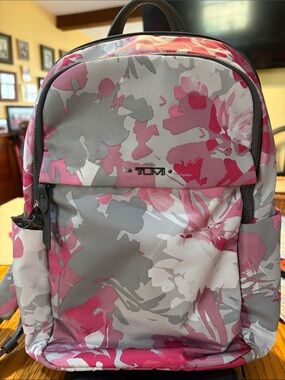 Tumi mini Pink and Gray Floral-Print Backpack